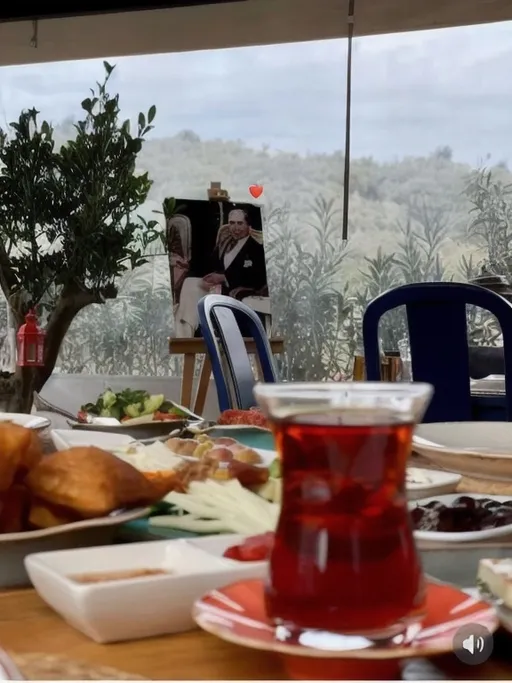Prompt: A traditional Turkish lunch. In the background, lunch on the table. In the third plan, a painting by Mustafa Kemal Atatürk. And in the third plan, a natural landscape of Turkey.