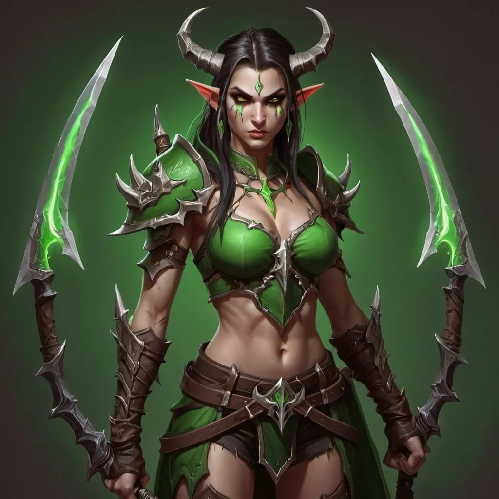 Prompt: A demon hunter with two glaives, elf, Warcraft style