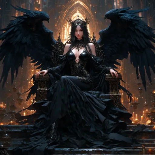 Prompt: <mymodel> angel on the throne, female, mysterious, black outfit