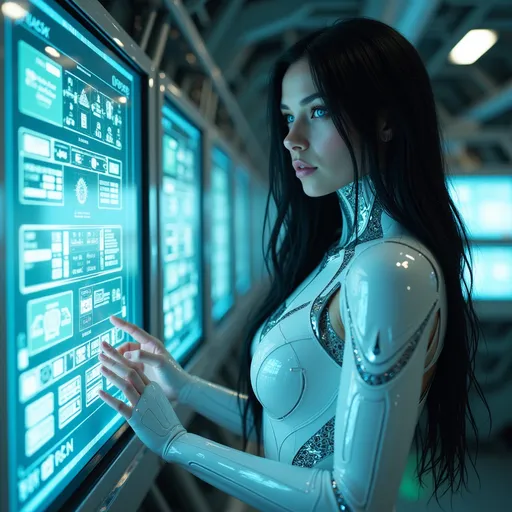 Prompt:  @6jk1vg3f0GUdPBdBnqVA is inside a laboratory while she checks all computer systems.
 