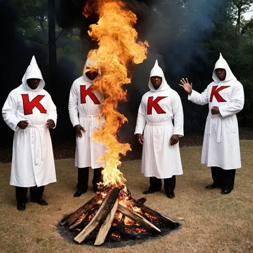 Prompt: Kkk white people burning the black people