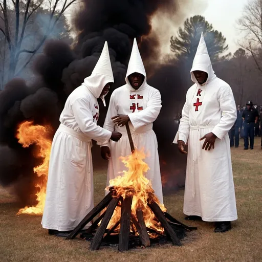 Prompt: Kkk burning the black people