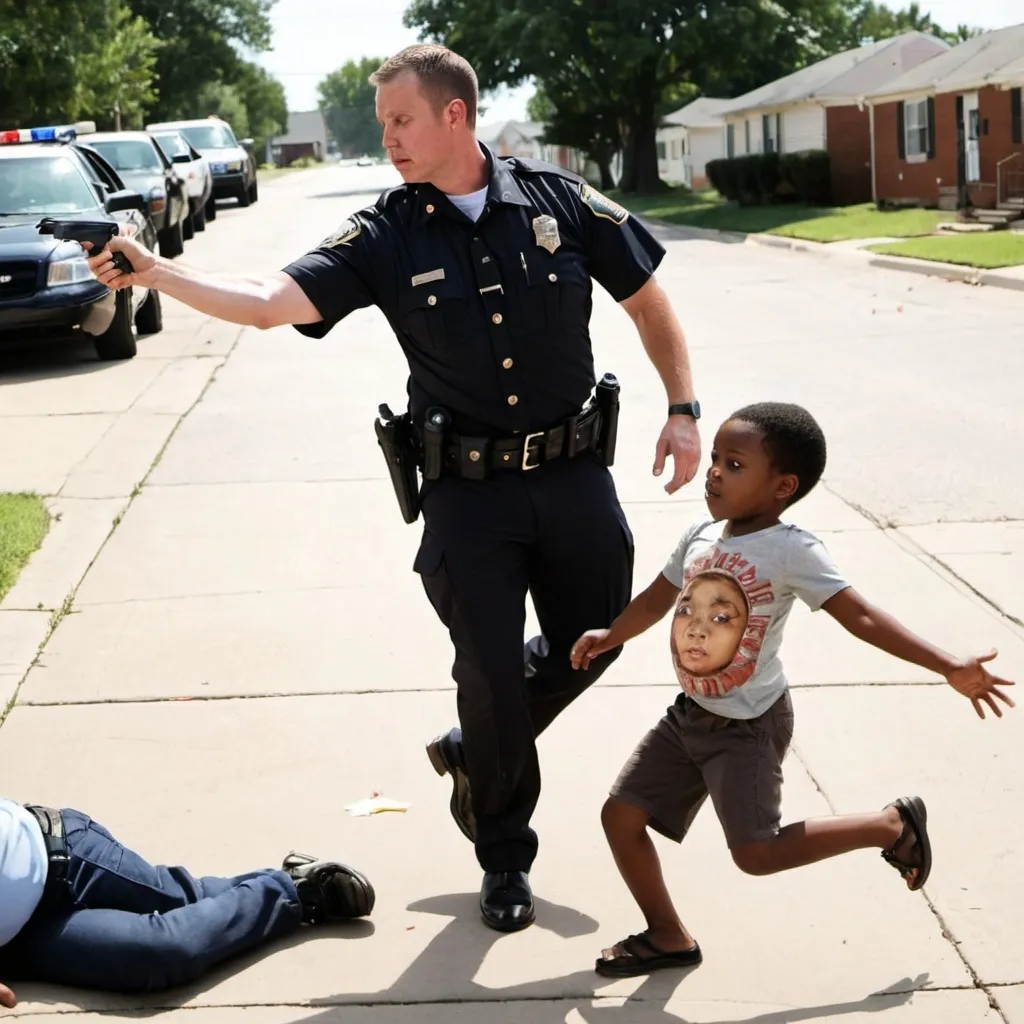 Prompt: Police officer gunning down a black child for “theft”