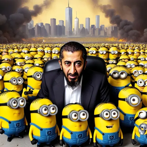 Prompt: Osama bin laden committing 9/11 with minions from despicable me