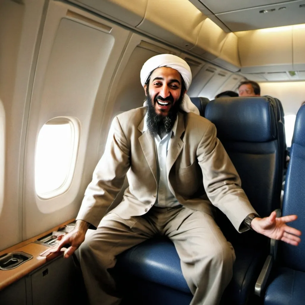 Prompt: Osama bin laden dancing on a plane flying into the twin towers