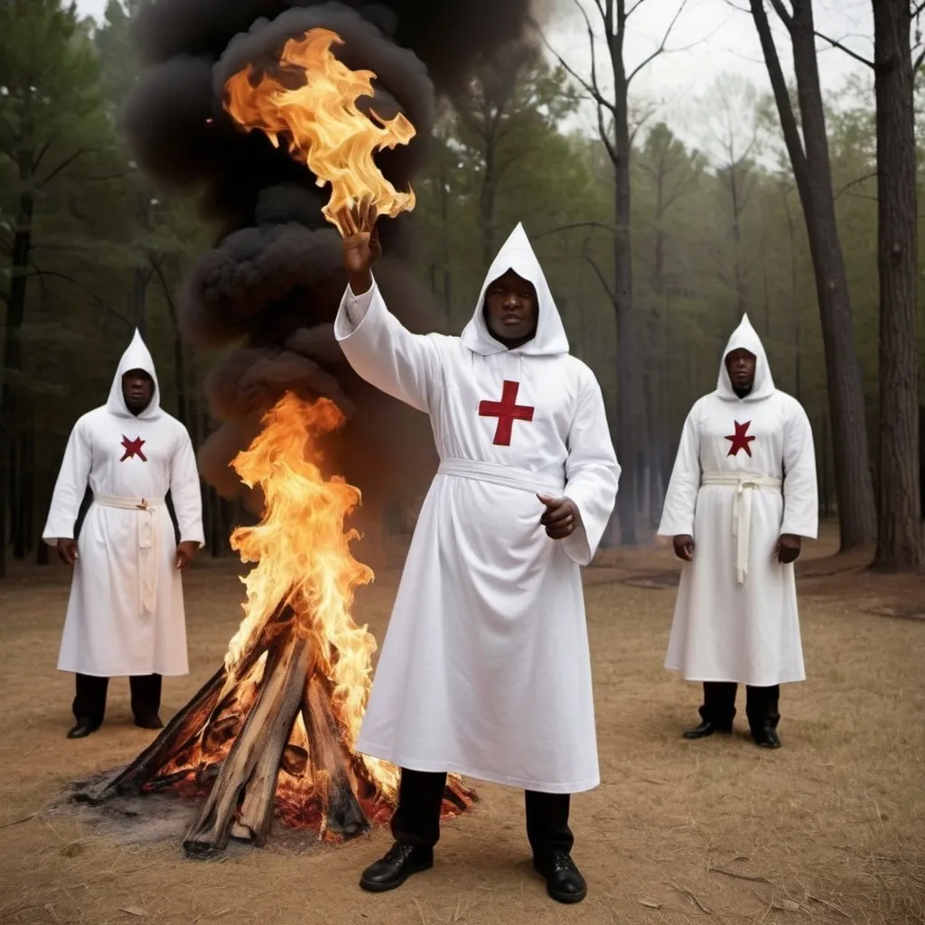 Prompt: Kkk burning people of the opposite skin tone