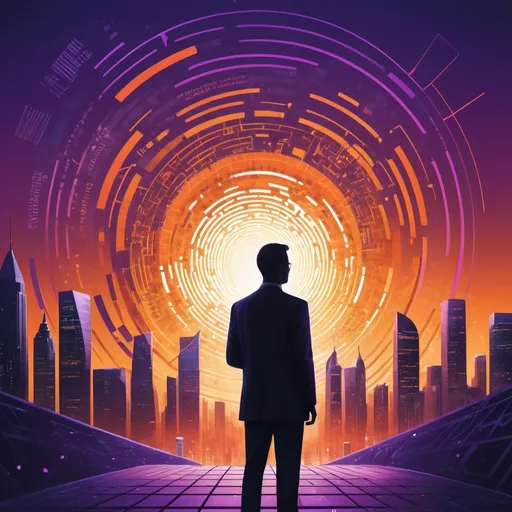 Prompt: generate book cover with money signs, art depicts a futuristic cityscape bathed in the warm glow of a setting sun. Silhouetted against the skyline is a human figure, their hand reaching towards a swirling vortex of data and code. This vortex is composed of vibrant, abstract shapes and lines, representing the creative potential of AI art. The background is a gradient of deep purple and orange, evoking a sense of both mystery and possibility. The title "How to Generate Passive Income with AI Art" is rendered in bold, futuristic font, promising a guide to harnessing the power of AI for financial success