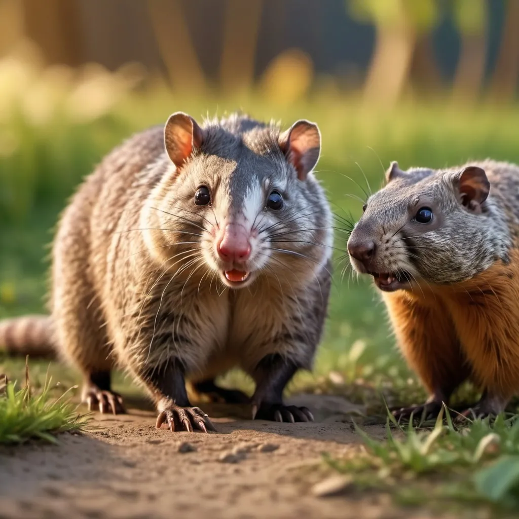 Prompt: possum walking next to a groundhog