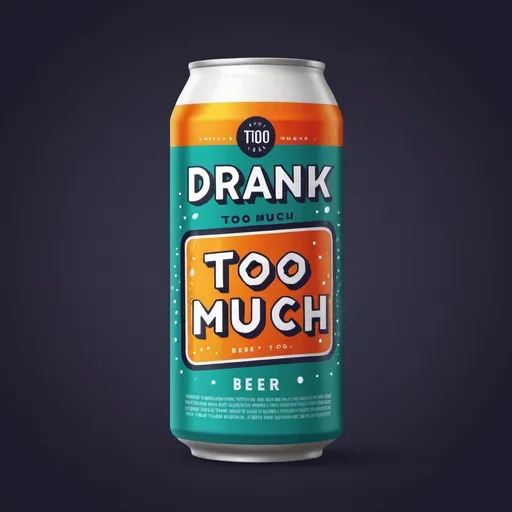 Prompt: Beer can label that reads “Drank too much”.