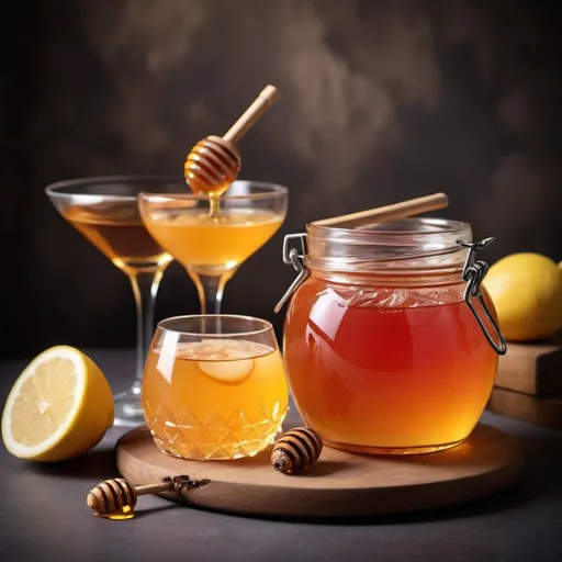 Prompt: a jar of honey with beautiful cocktails in an elegant style