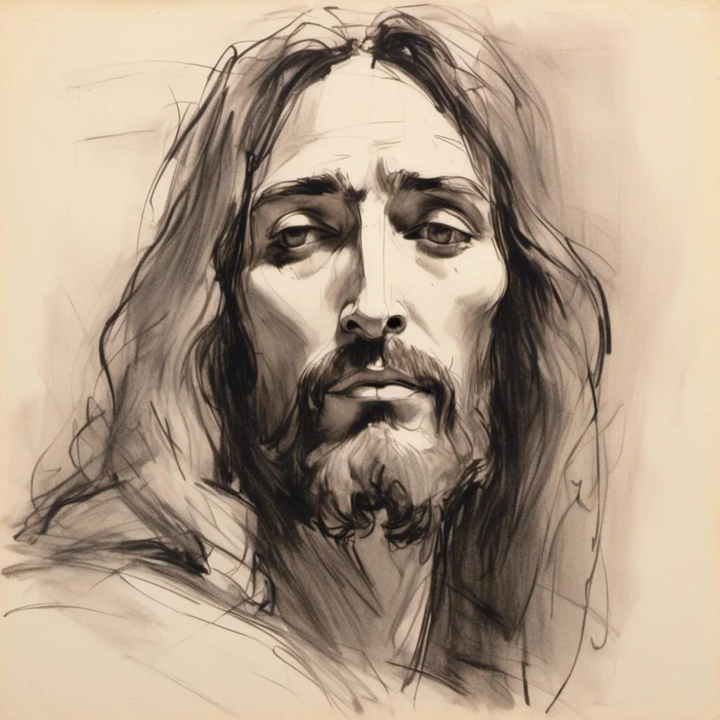 Prompt: <mymodel> pencil-sketch of Jesus face