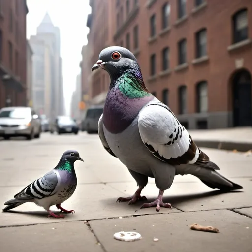 Prompt: a pigeon meets a squirel in post apocaliptic world