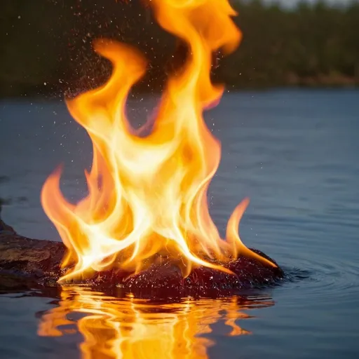 Prompt: Fire stabs water with its flames