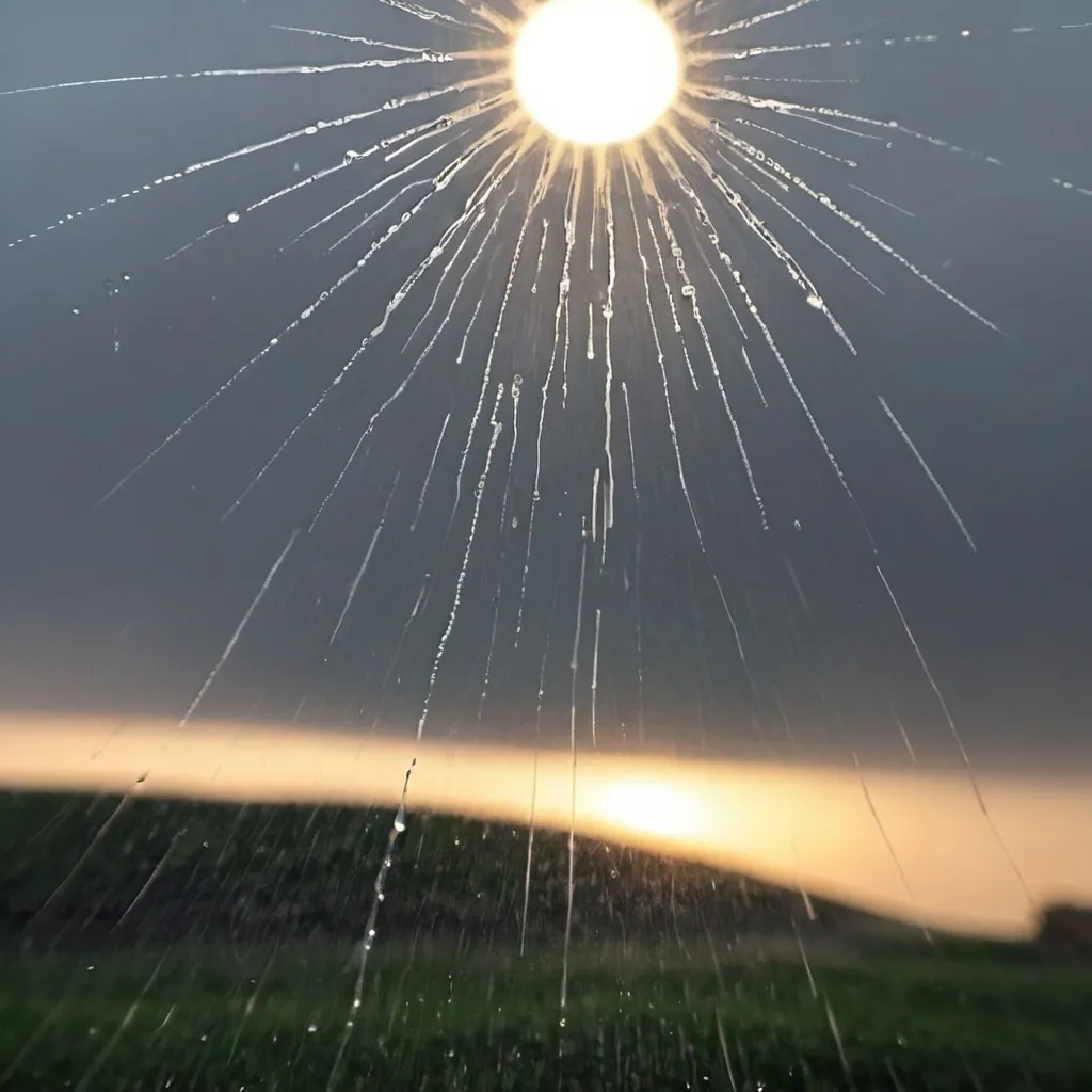 Prompt: Rain is falling onto a sun.