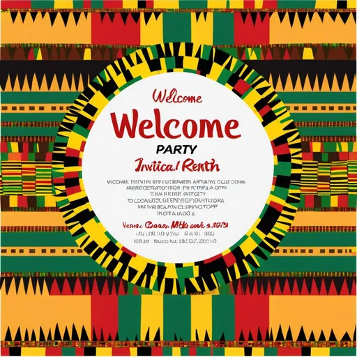 Prompt: welcome party invtiation african kente cloth