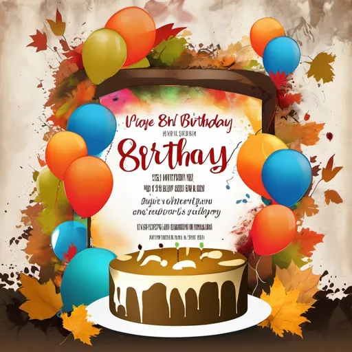 Prompt: Graffiti, 80th birthday party, invitation, autumn theme, cake or balloons