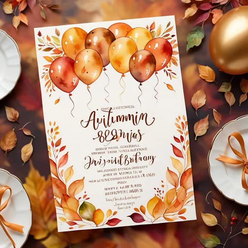Prompt: digital watercolor painting, 80th birthday party invitation autumn