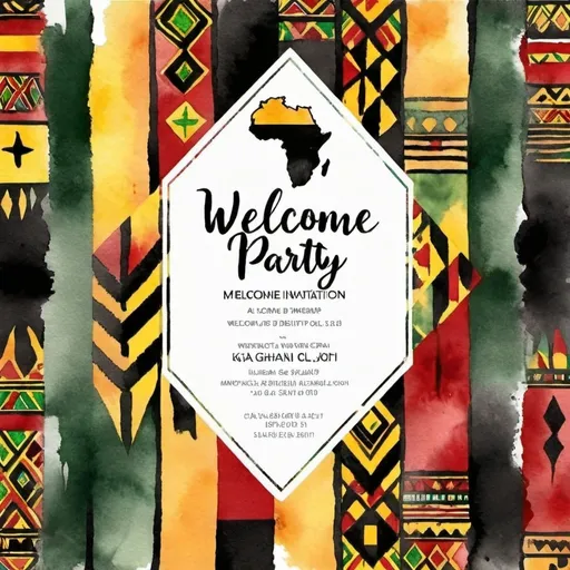 Prompt: Welcome party invitation kente cloth Ghana celebration