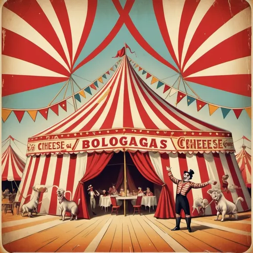 Prompt: bologna and cheese at the big top circus poster