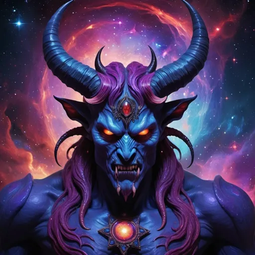 Prompt: Demon with space background with vibrant colours 