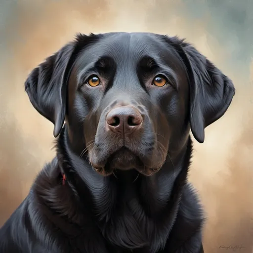 Prompt: A portrait of a black Labrador retriever in pastel with a more black nose