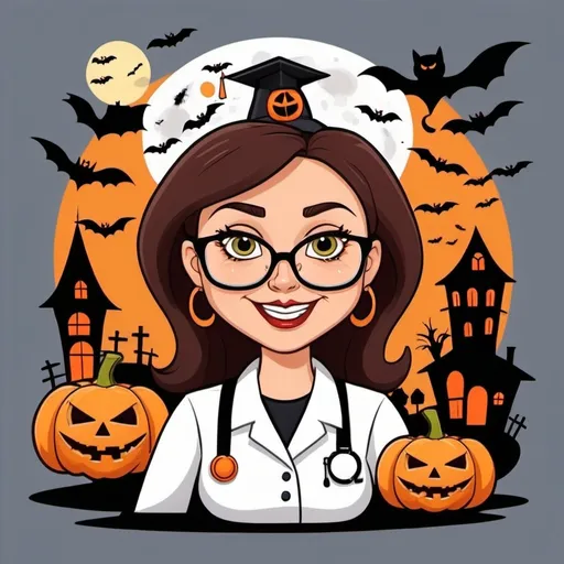 Prompt: Cartoon teachers with Halloween images 