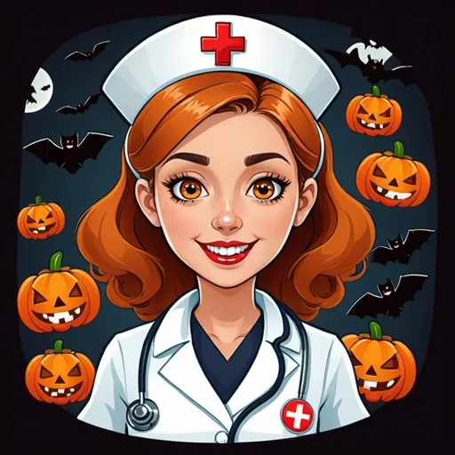 Prompt: Cartoon Nurse with Halloween images 