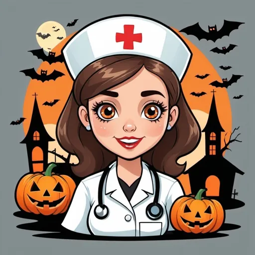 Prompt: Cartoon Nurse with Halloween images 