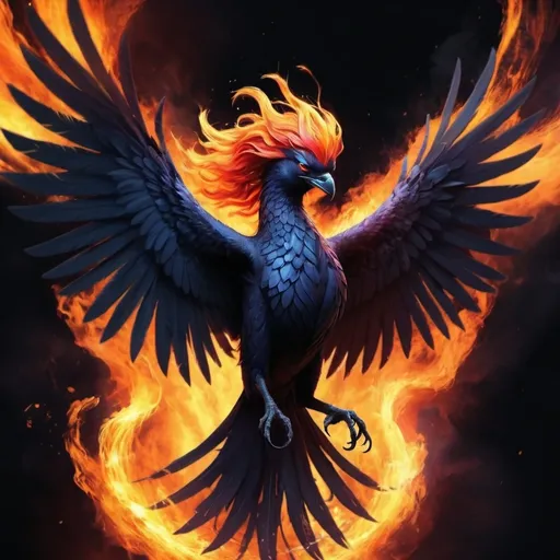 Prompt: Imagine a digital illustration of a dark phoenix bird. intends to destroy the world.  the whole thing has a dramatic aura