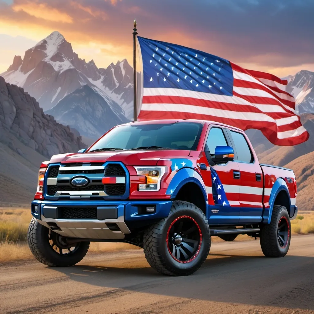 Prompt: F-150 in USA flag colors