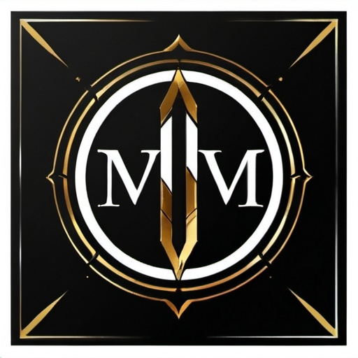 Prompt: Logo for the band "Medivms." Black, white, accents of gold. 