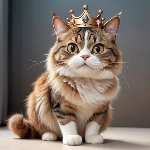 Prompt: Adult cat, brown and beige color, with a crown pixar style, all body, transparent backgroud
