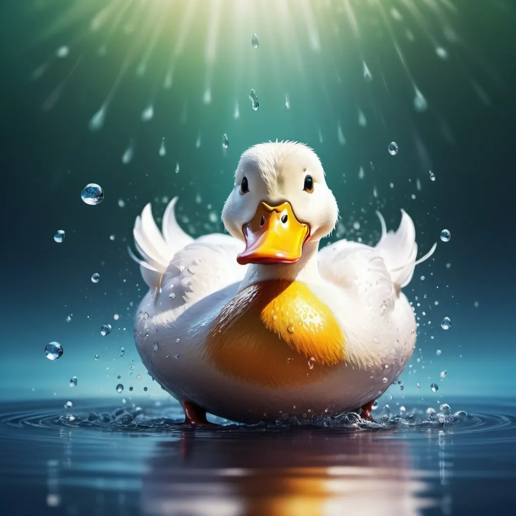 Prompt: I need an illustration of a duck as a reminder that ducks are waterproof, nothing sticks to their feathers
