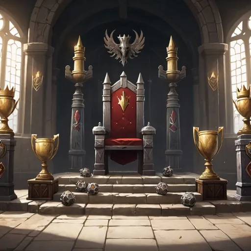 Prompt: Create an throne room with trophies and a banner that says Bortle Combat
