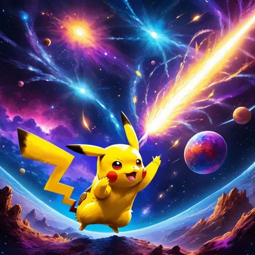 Prompt: Rocket, galaxy, comet, Pikachu
