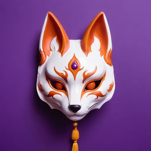 Prompt: A kitsune face or mask for profile picture. On a purple background