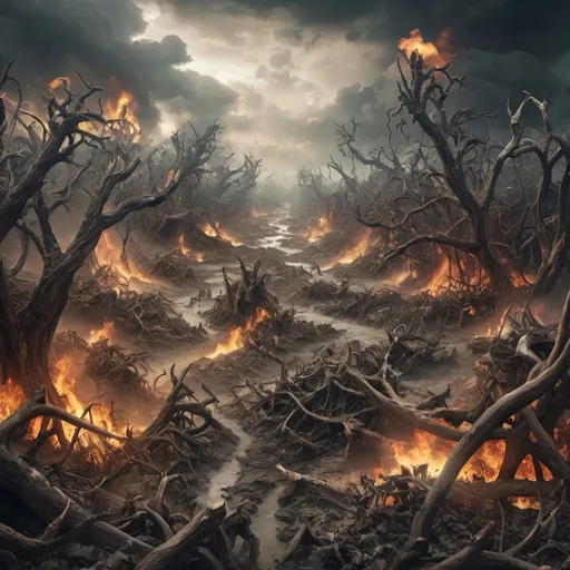 Prompt: An image of chaos on earth, with no humans just nature being chaotic 