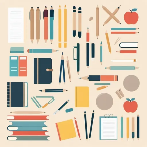 Prompt: minimalist, neutral colors, classroom tools for a teacher, clip art
