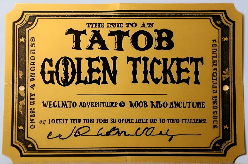 Prompt: Old fashioned golden ticket for one to Rob and Dawn’s excellent adventure