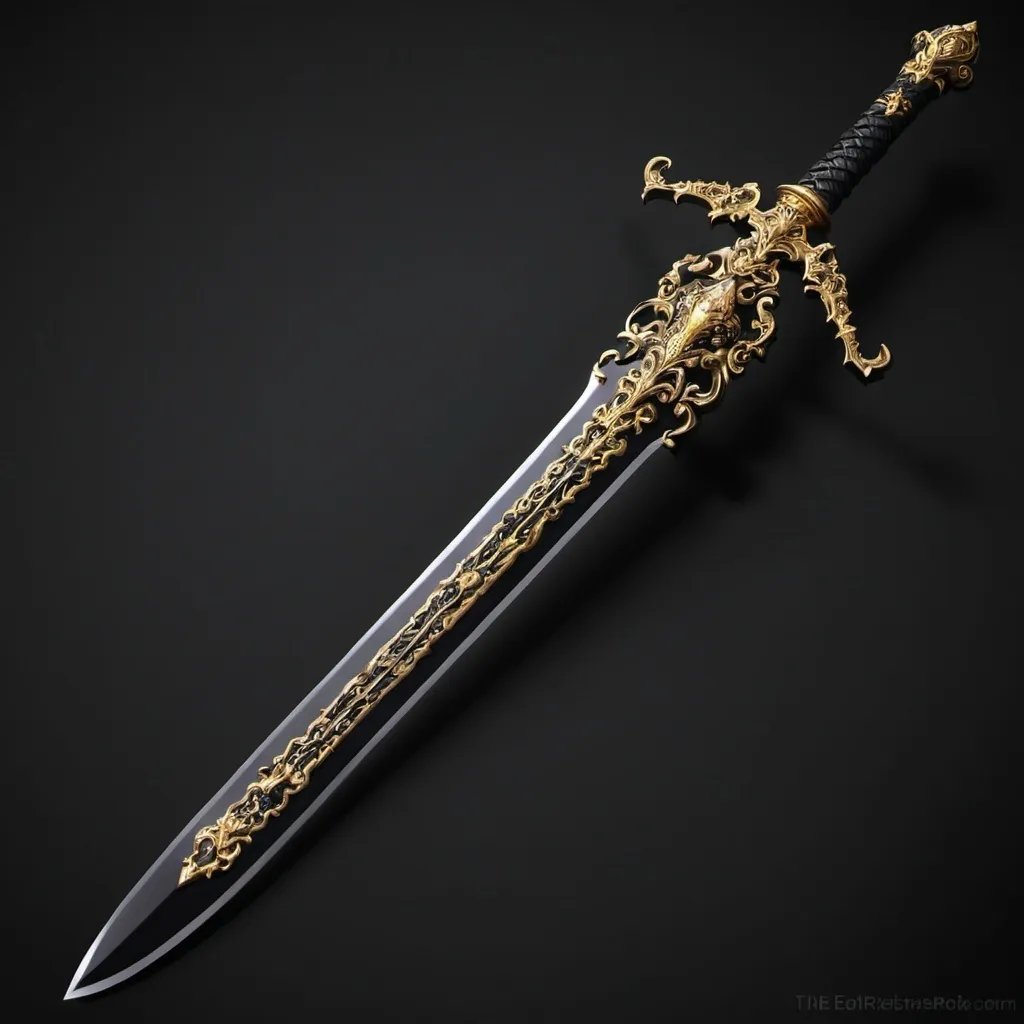 Prompt: a black and gold fantasy long sword 