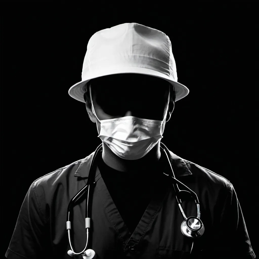 Prompt: Make a profile picture with a solid black background with 2 white Ds in the center.  On the first D, make it wear a mirror hat.  On the second D, make it wear a stethoscope.