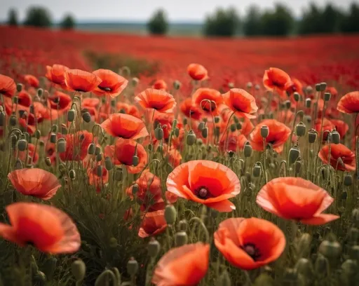 Prompt: Field of red poppy flowers
Red tones
