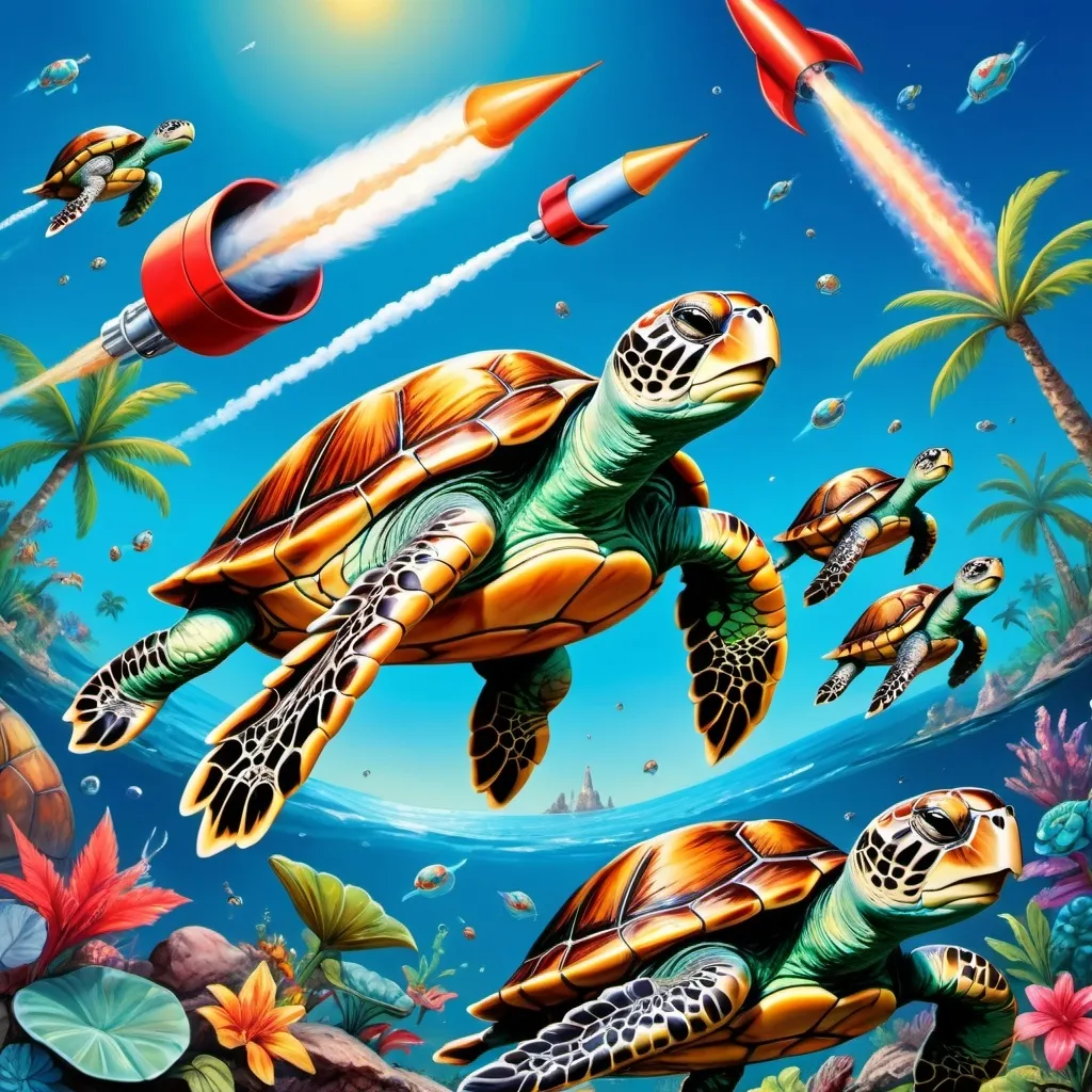 Prompt: turtles with rockets
