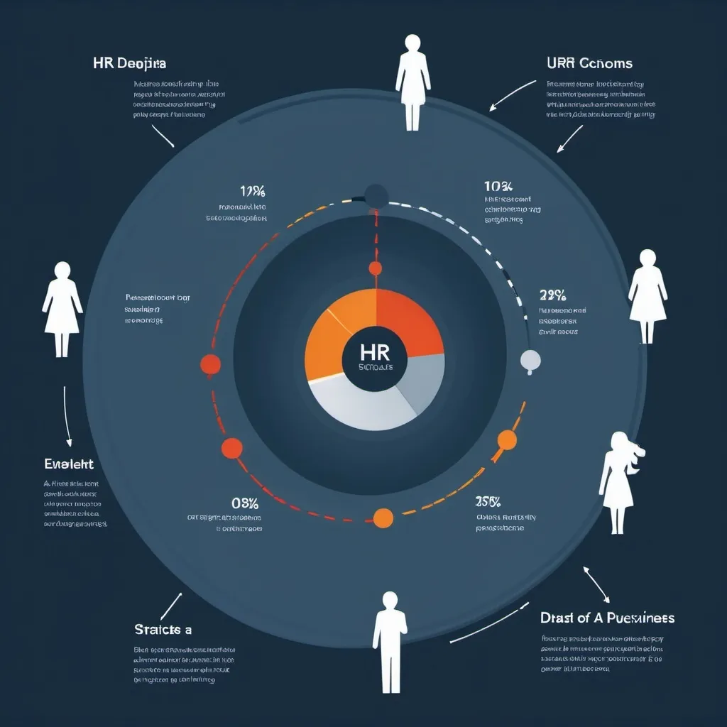 Prompt: A picture graphic to demonstrate the impact and flow that HR data can have on strategic people decisions. More than a gut feeling. 