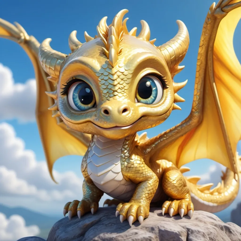 Prompt: cute baby golden dragon