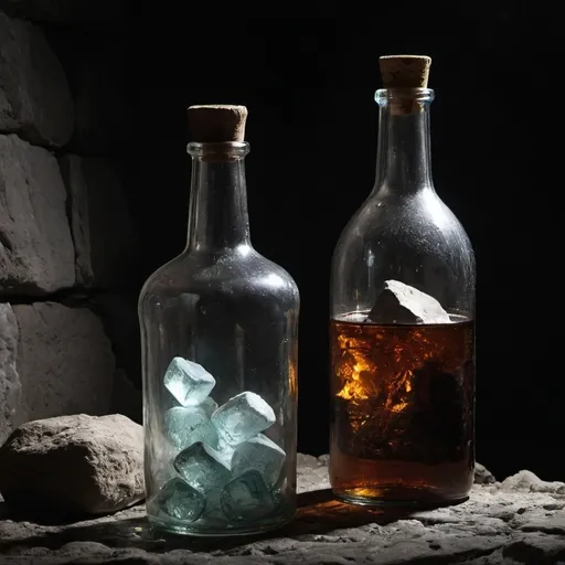 Prompt: Rocky glass and Rocky bottle
haunting atmosphere