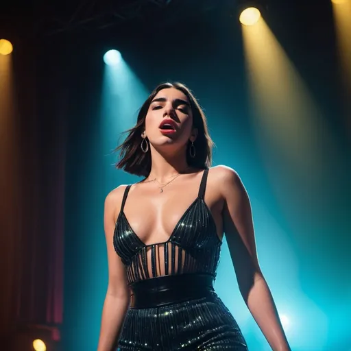 Prompt: Dua lipa chantant houdini