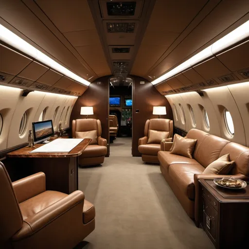 Prompt: Create an image of luxury interior in a Lockheed C130s cargo room
