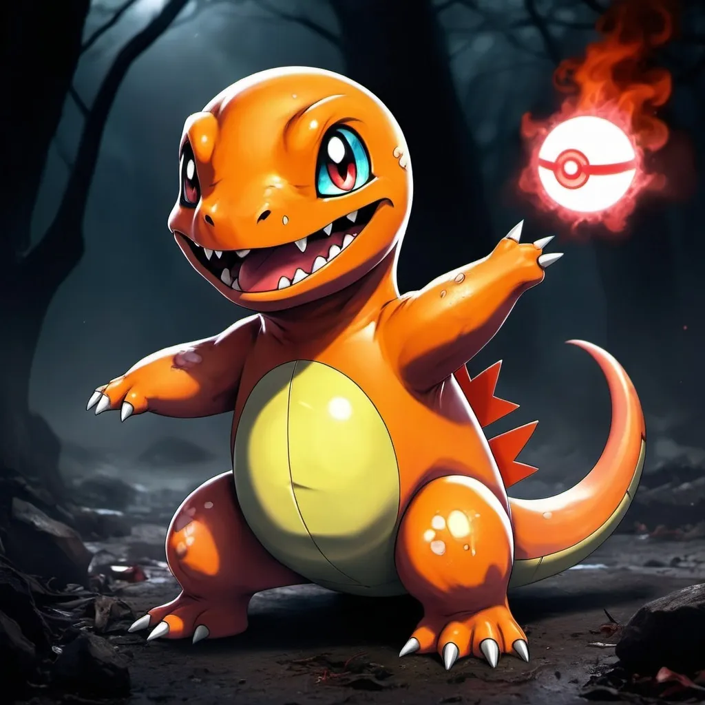 Prompt: Imagine a digital pokemon zombie charmander, accompanied by a dark aura