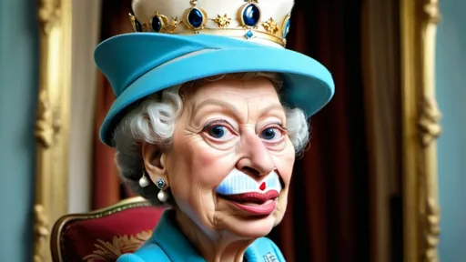 Prompt: cartoon painted caricature of the queen